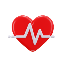 Corazón rojo con línea de electrocardiograma blanca en el centro, sobre fondo transparente.